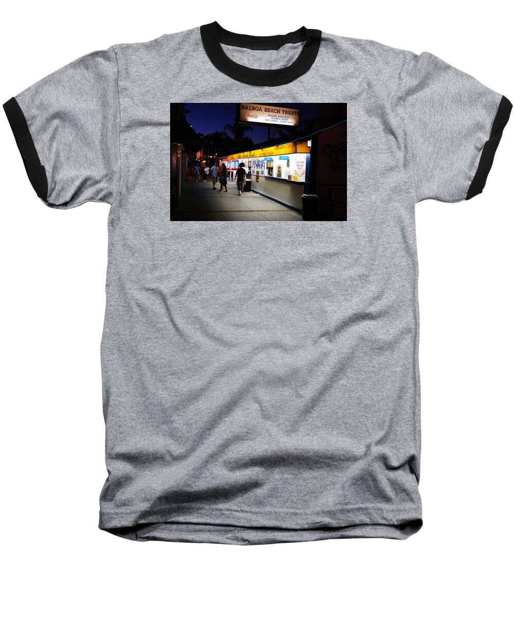 Balboa Baseball T-Shirt featuring the photograph Balboa Pier Nghts by James Kirkikis