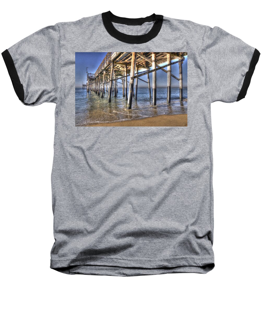 Pier Baseball T-Shirt featuring the photograph Balboa Pier Pylons by Richard Omura