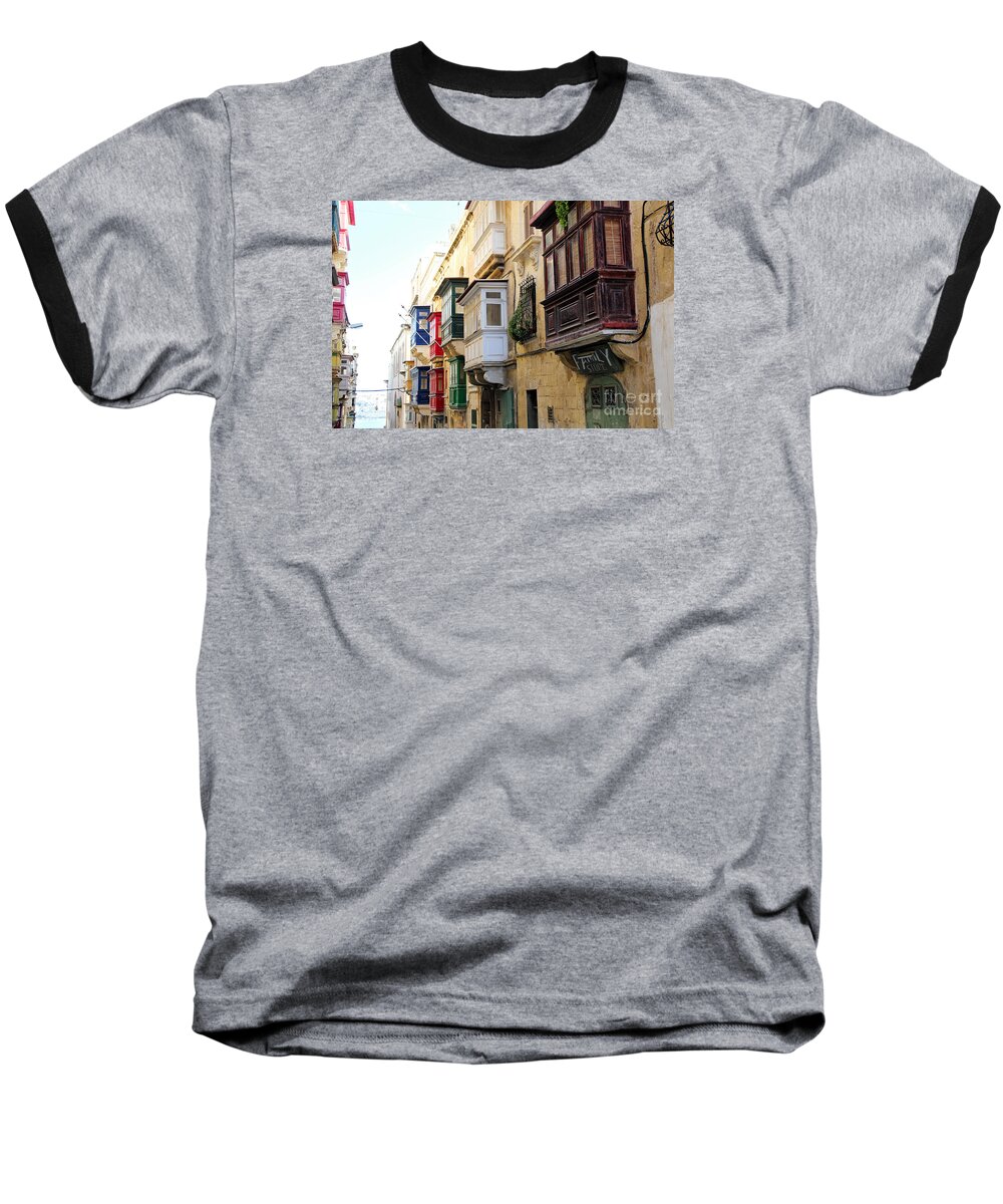 Balconies Baseball T-Shirt featuring the photograph Balconies of Valletta 3 by Jasna Buncic