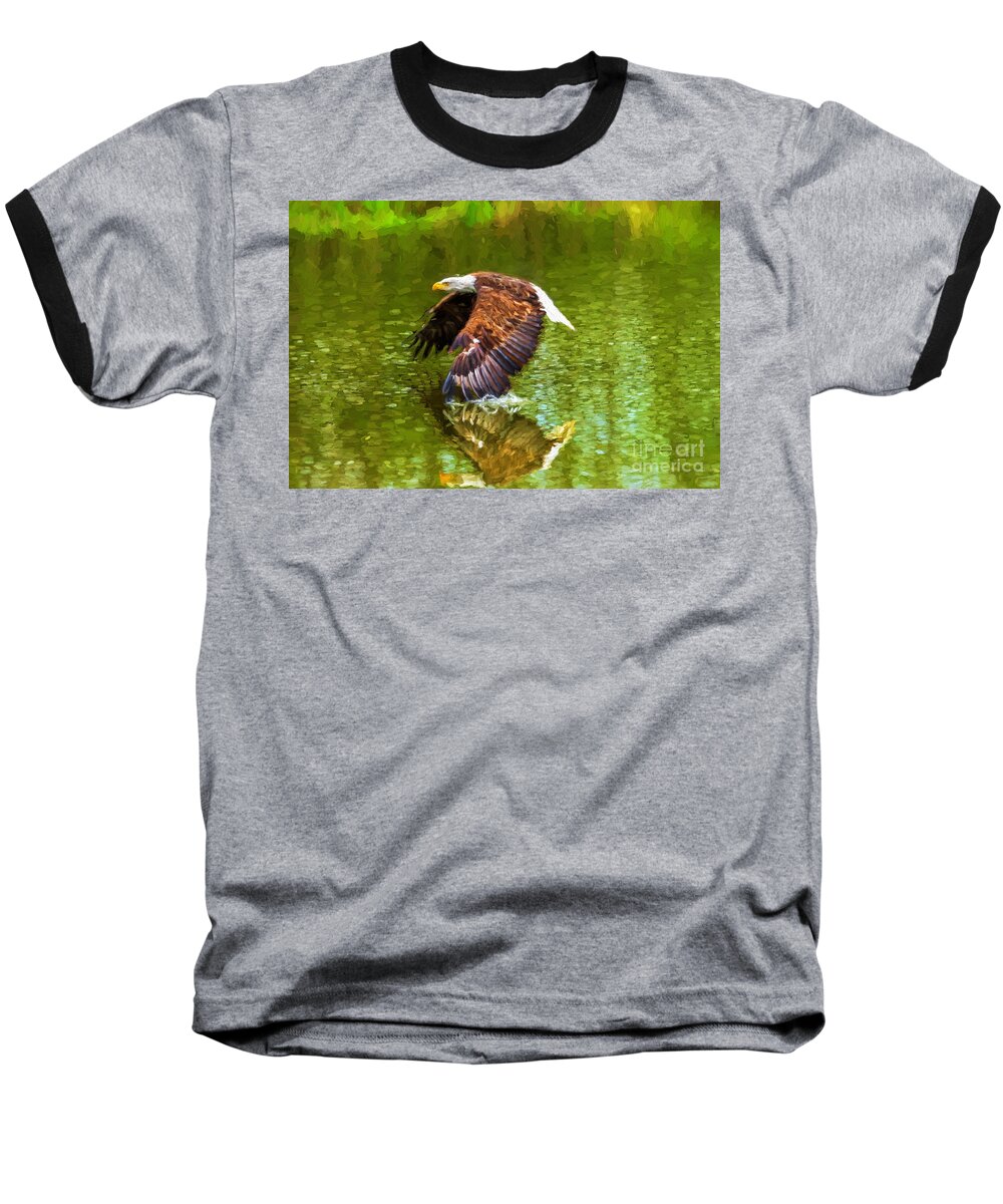 Birds Baseball T-Shirt featuring the photograph Bald Eagle cutting the water by Les Palenik