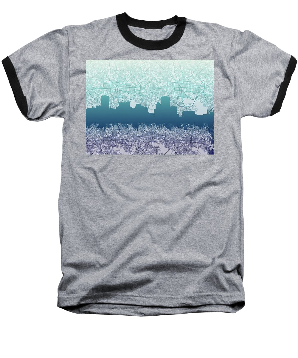 Baltimore Baseball T-Shirt featuring the painting Baltimore City Skyline Map 2 by Bekim M
