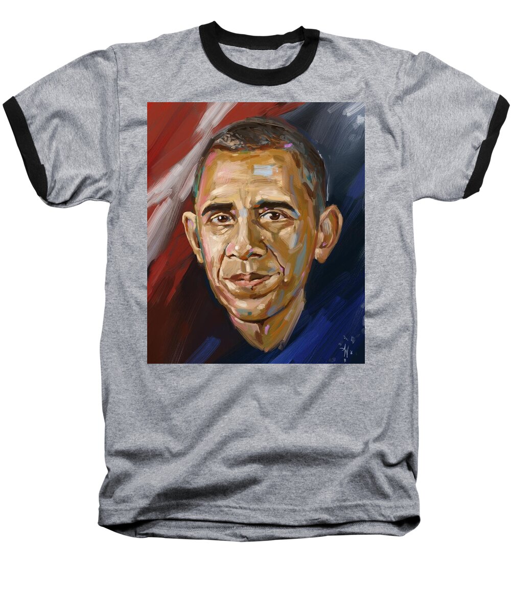 Obama Baseball T-Shirt featuring the painting Barack by Arie Van der Wijst