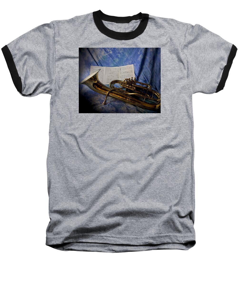Music Baseball T-Shirt featuring the painting Bariton and Sheet Music by David Martin