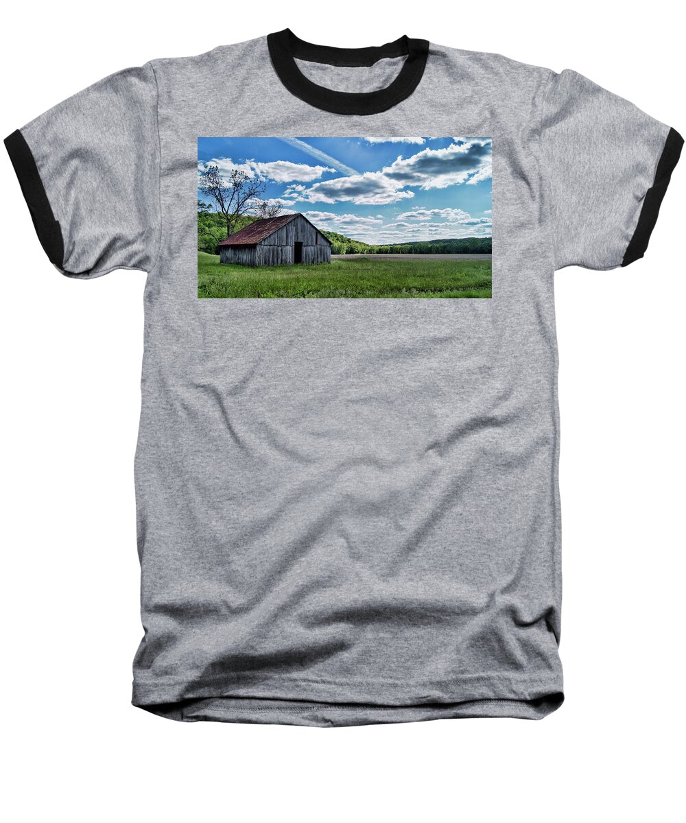 Barn Baseball T-Shirt featuring the photograph Barn on Cedar Creek Bottoms by Cricket Hackmann