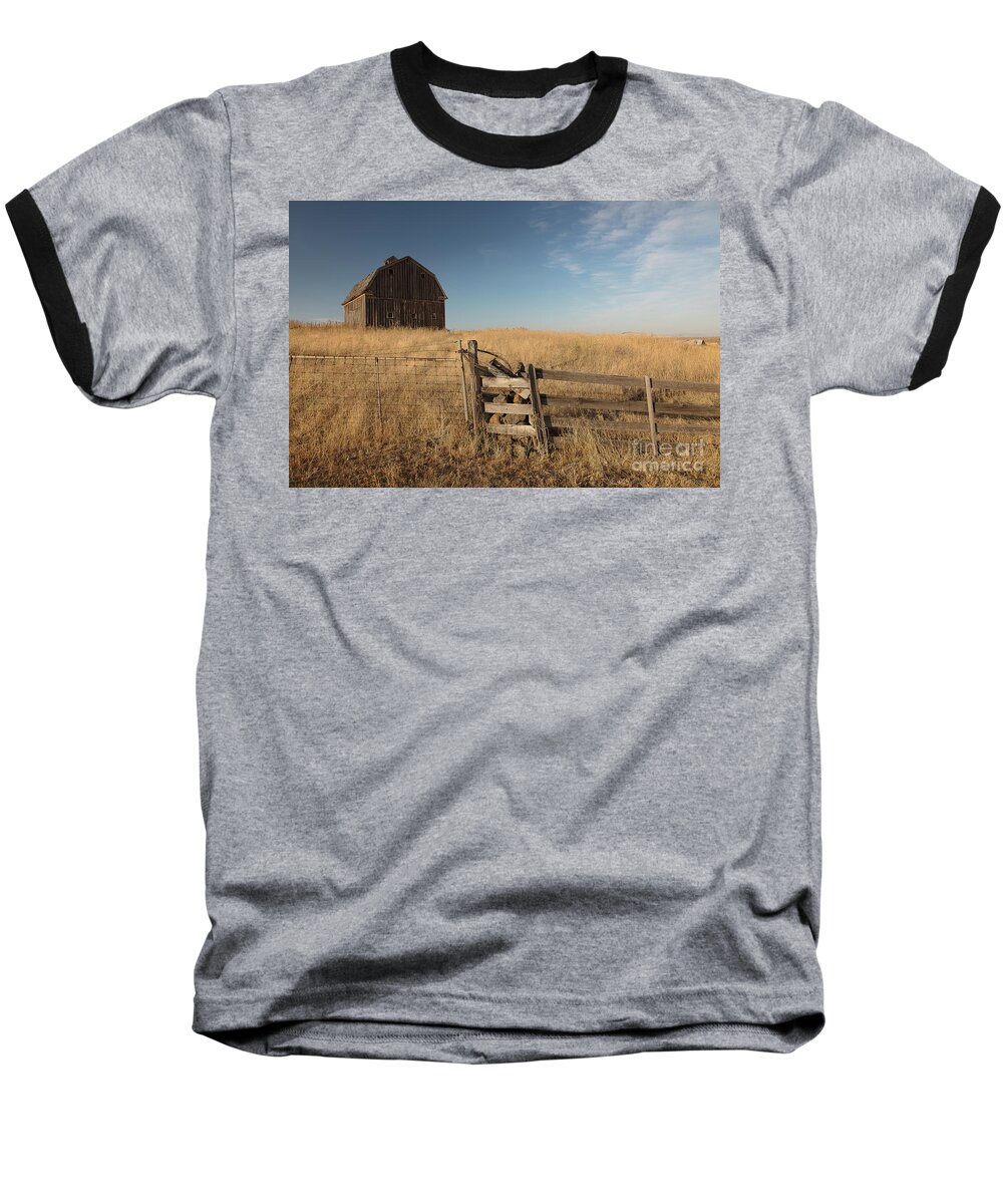 August Baseball T-Shirt featuring the photograph Barn on the Prairie by Idaho Scenic Images Linda Lantzy