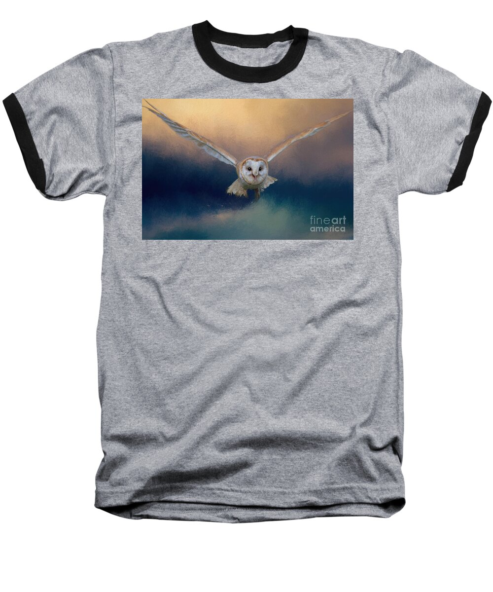 Barn Owl Baseball T-Shirt featuring the photograph Barn Owl in Flight by Eva Lechner