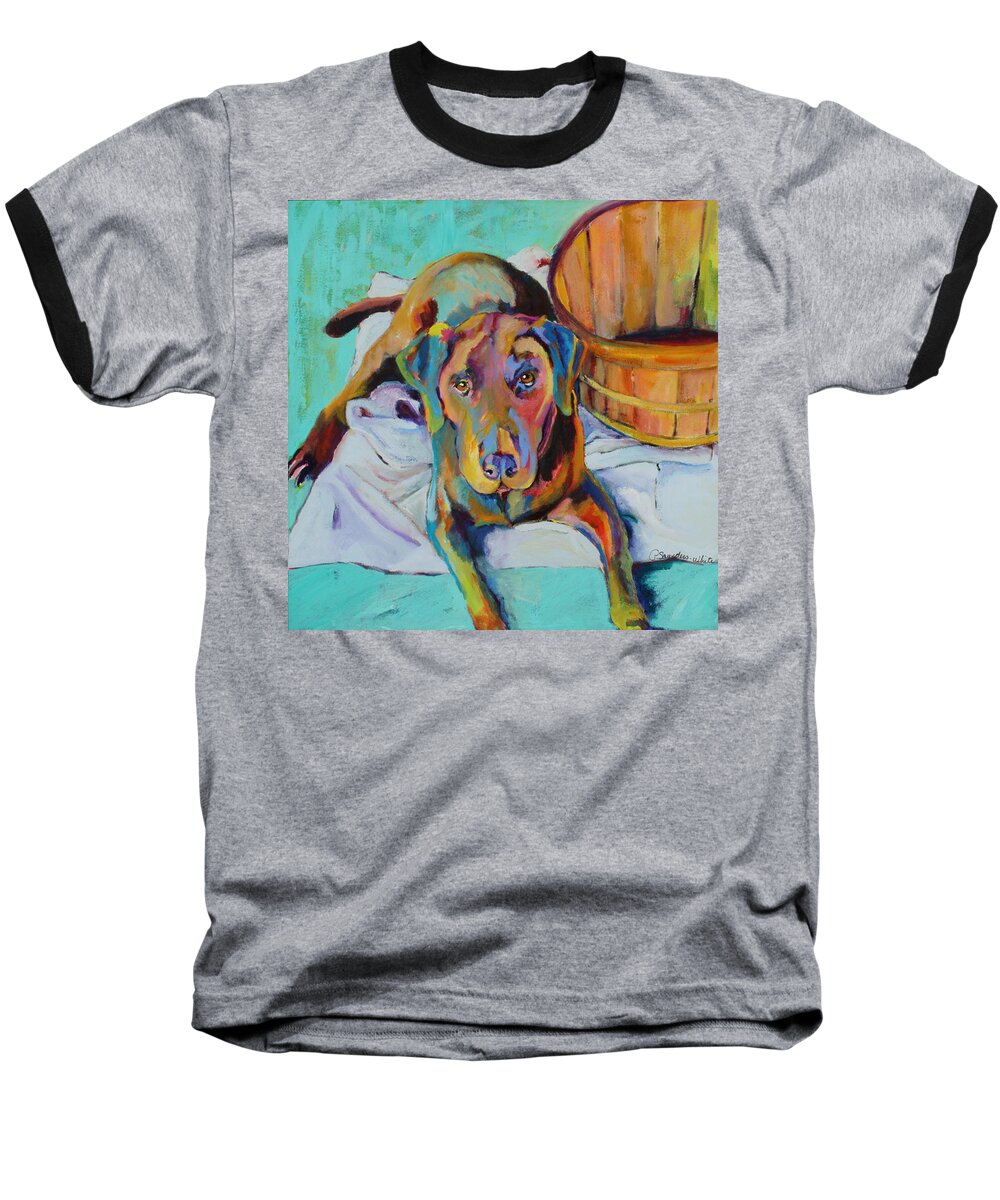 Chocolate Lab Baseball T-Shirt featuring the painting Basket Retriever by Pat Saunders-White