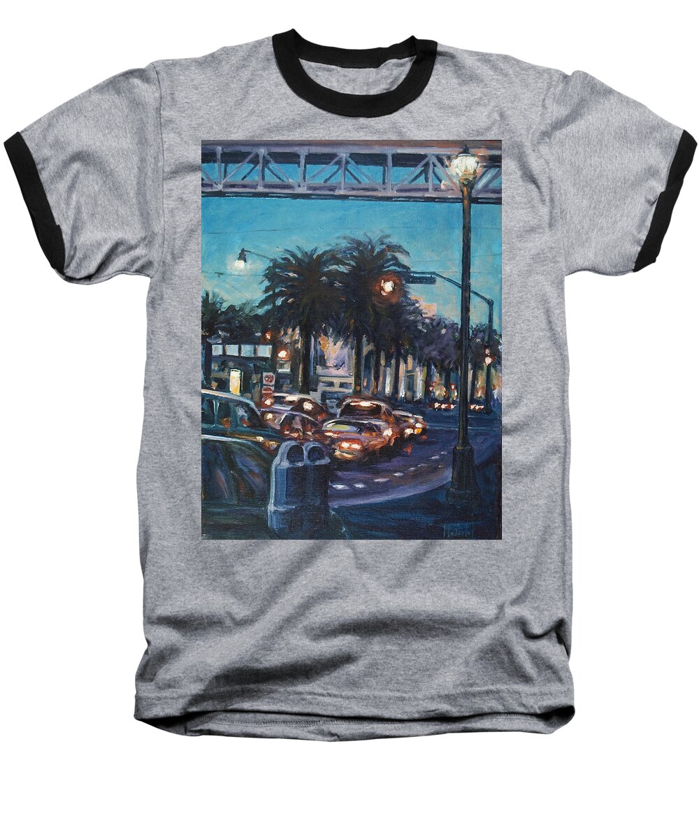 City Scape Baseball T-Shirt featuring the painting Bay Bridge by Rick Nederlof