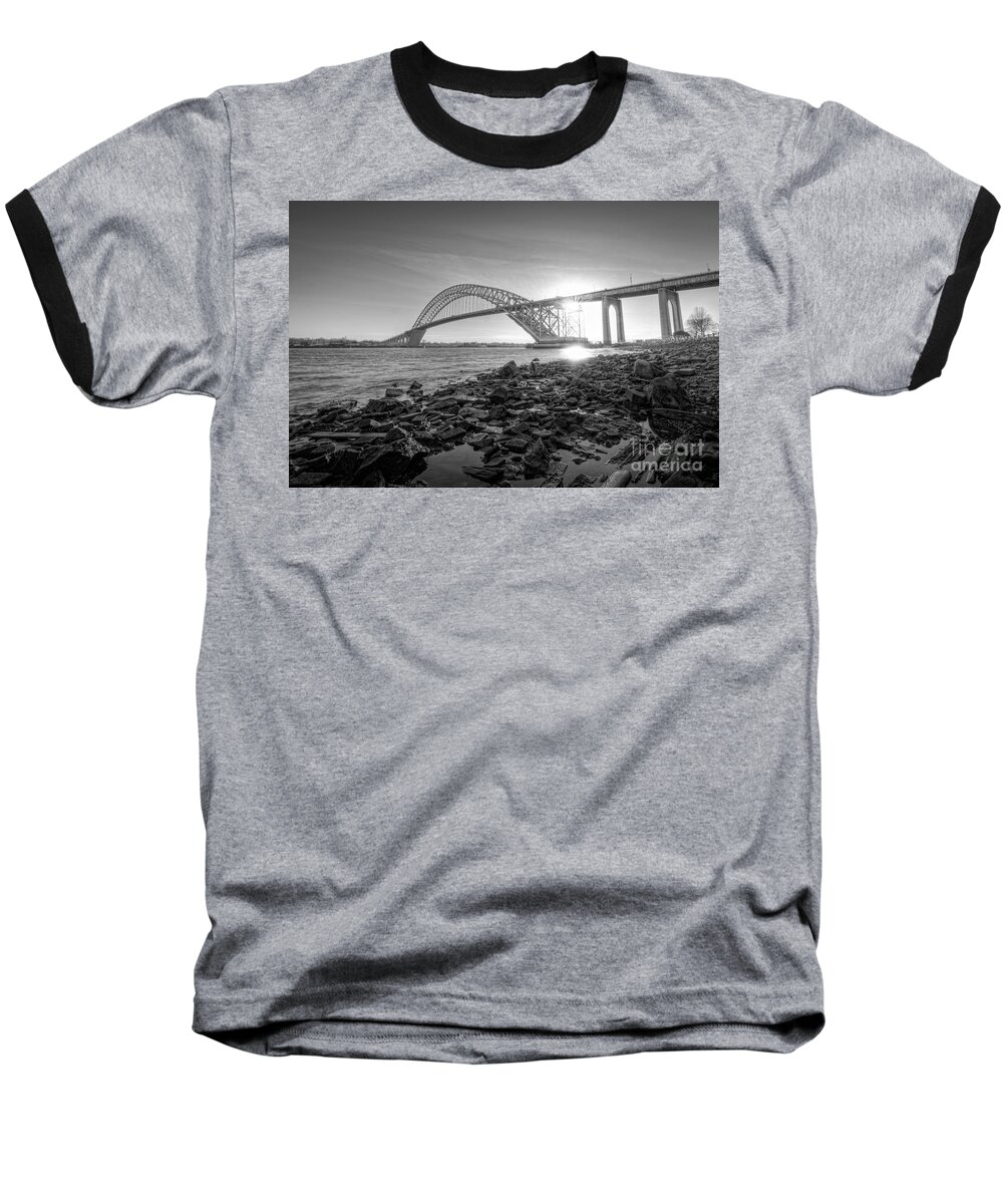 Black And White Baseball T-Shirt featuring the photograph Bayonne Bridge Black and white by Michael Ver Sprill