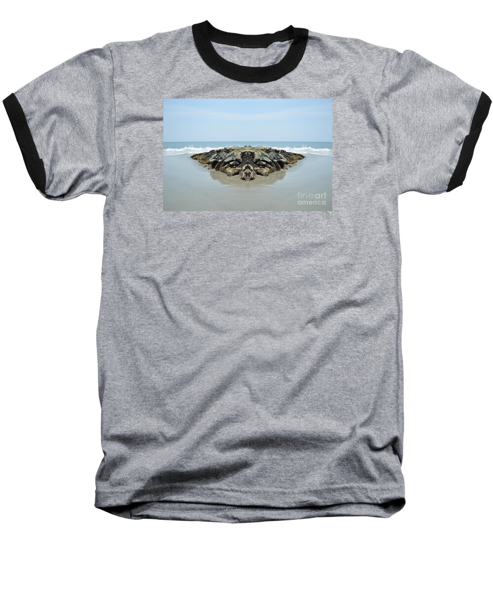 Barrier Baseball T-Shirt featuring the mixed media Beach Barrier by Beverly Shelby