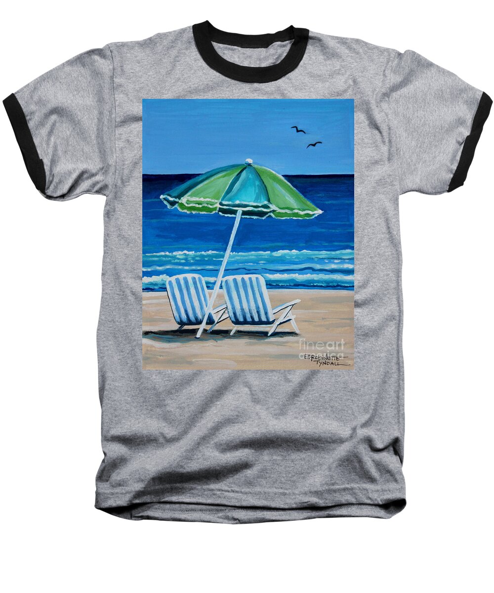 Beach Baseball T-Shirt featuring the painting Beach Chair Bliss by Elizabeth Robinette Tyndall
