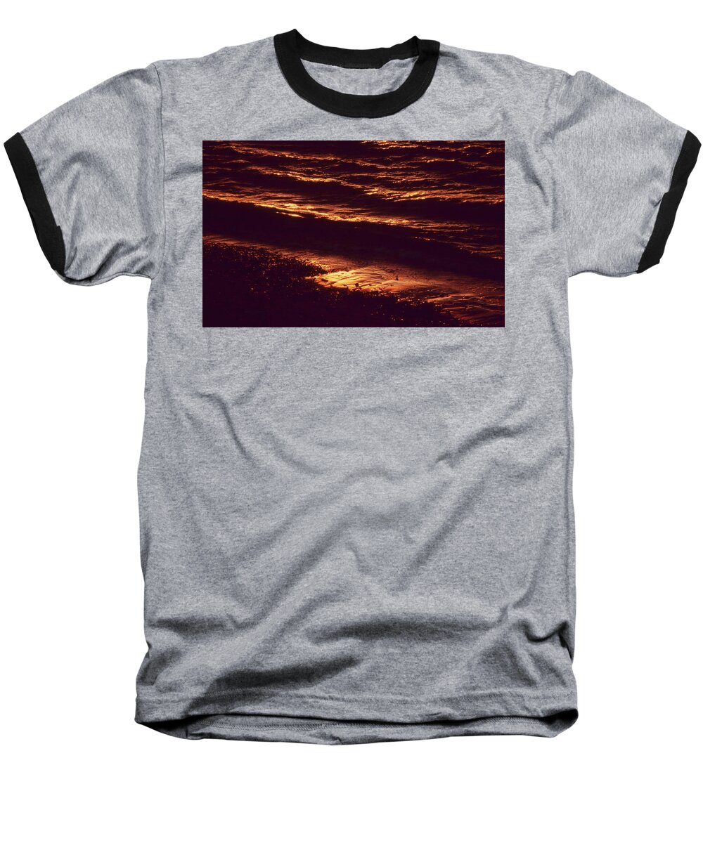 Shore Beach Waves Sunset Surf Baseball T-Shirt featuring the photograph Beach Fire by Laurie Stewart