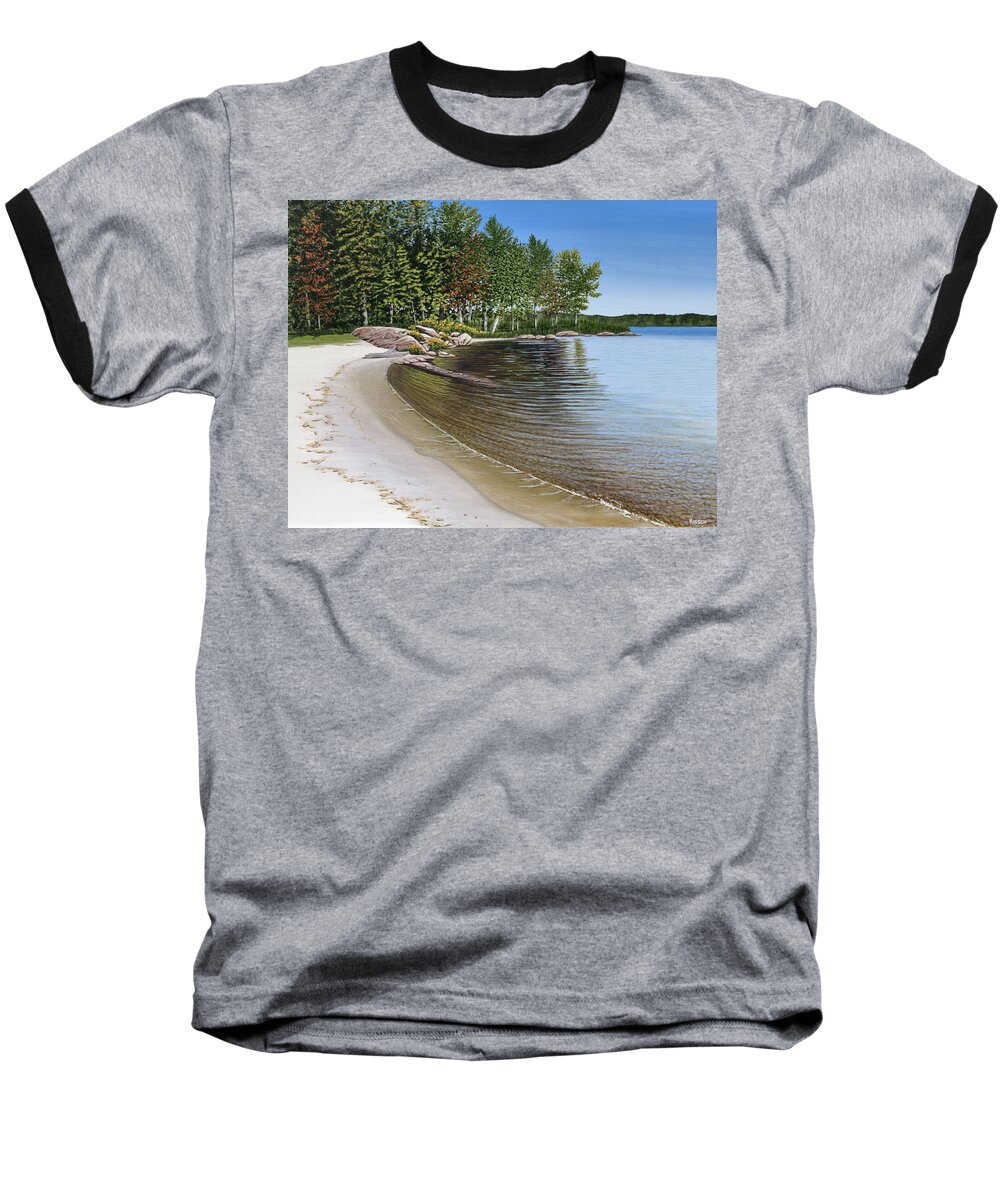 Landscapes Baseball T-Shirt featuring the painting Beach in Muskoka by Kenneth M Kirsch