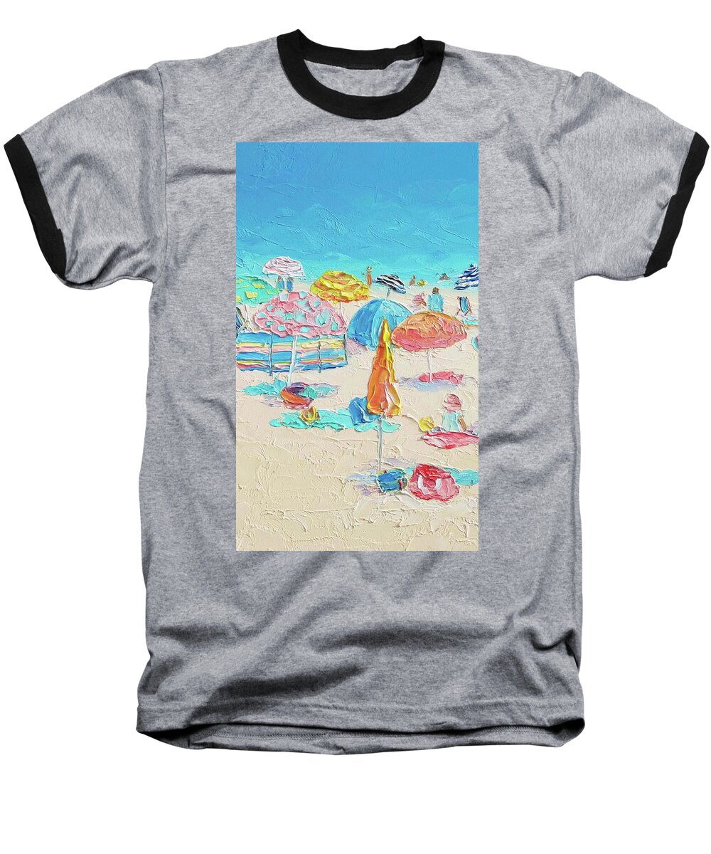 Beach Baseball T-Shirt featuring the painting Beach painting - A Crowded Beach by Jan Matson