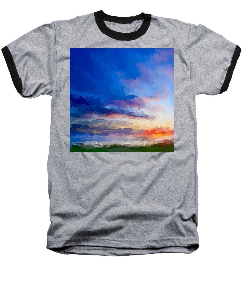 Anthony Fishburne Baseball T-Shirt featuring the mixed media Beach sunset by Anthony Fishburne