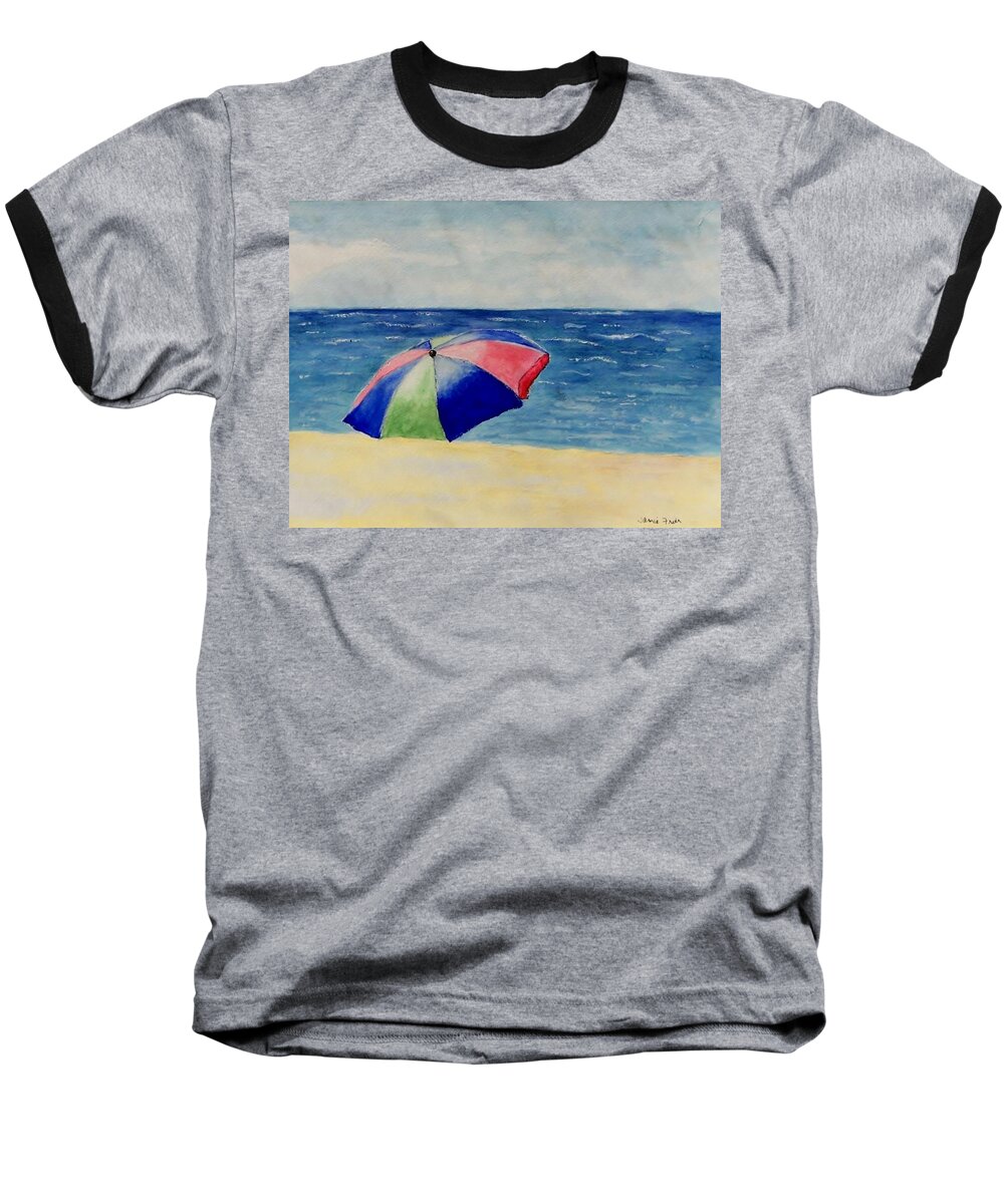 Beach Baseball T-Shirt featuring the painting Beach Umbrella by Jamie Frier