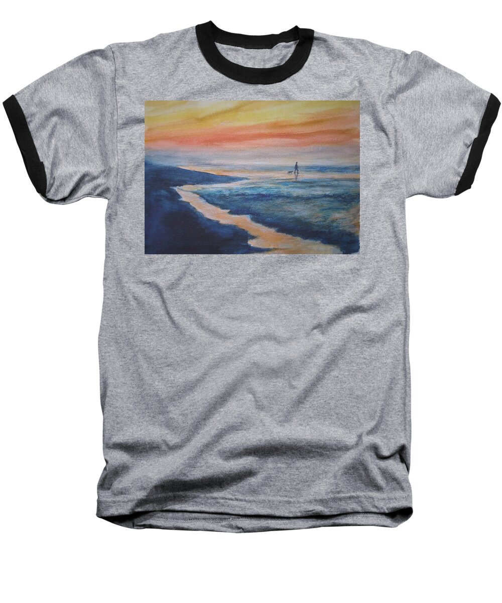 Sunset Baseball T-Shirt featuring the painting Beachwalker by Bobby Walters