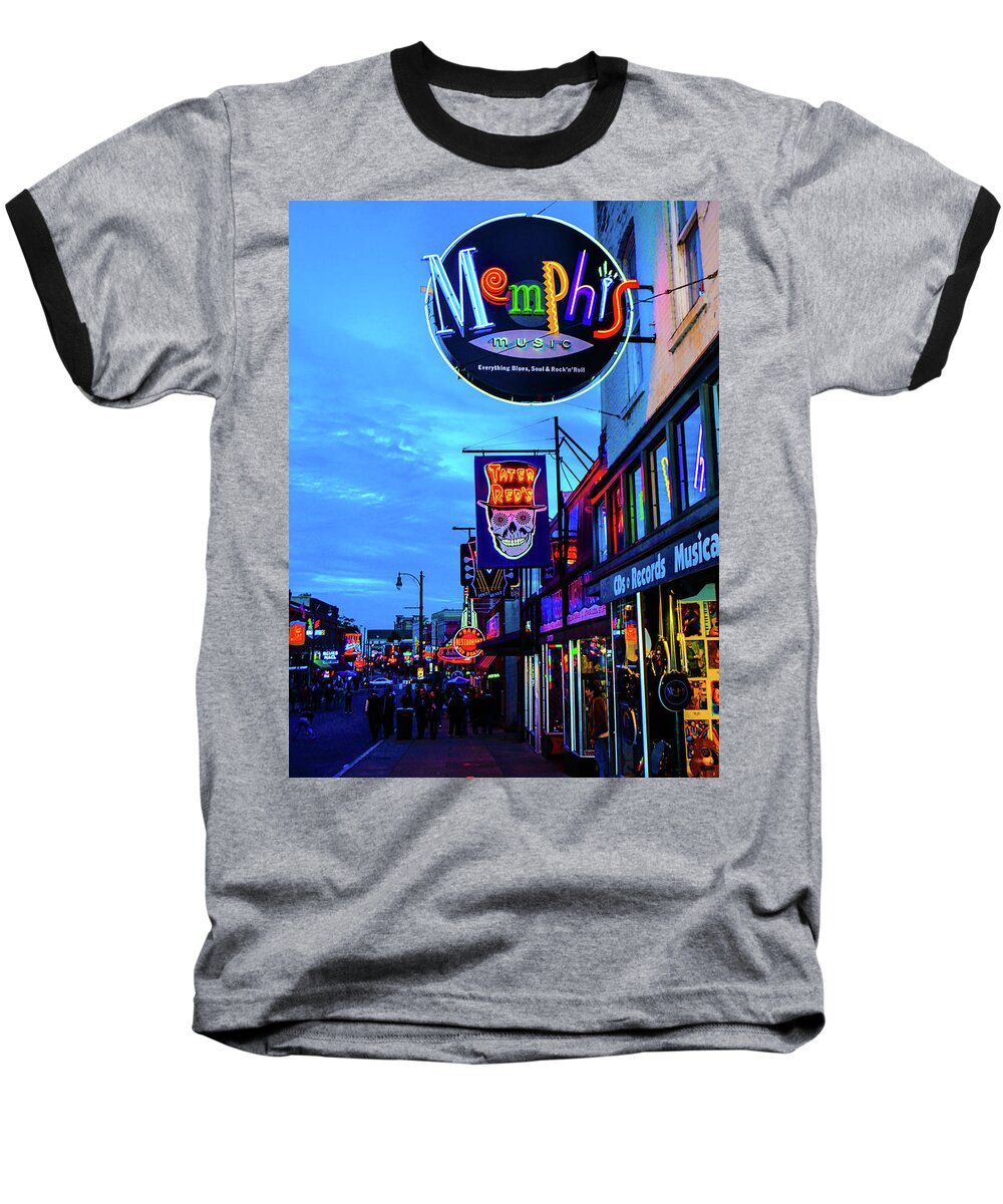 Memphis Baseball T-Shirt featuring the photograph Beale Str. Blues by D Justin Johns