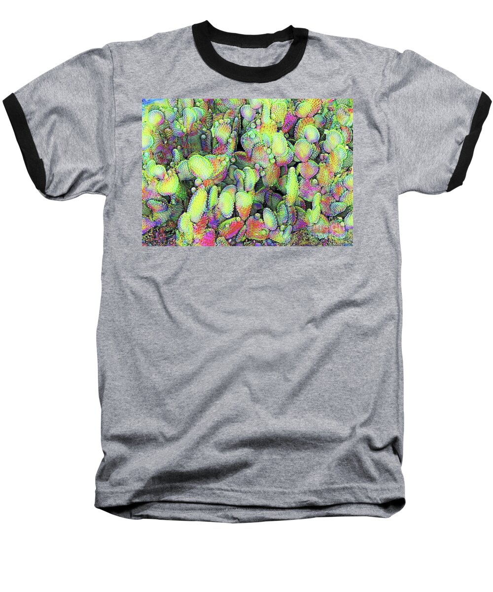 Plant Cactus Baseball T-Shirt featuring the digital art Beaver Tail Cactus in green and Violet by Linda Phelps