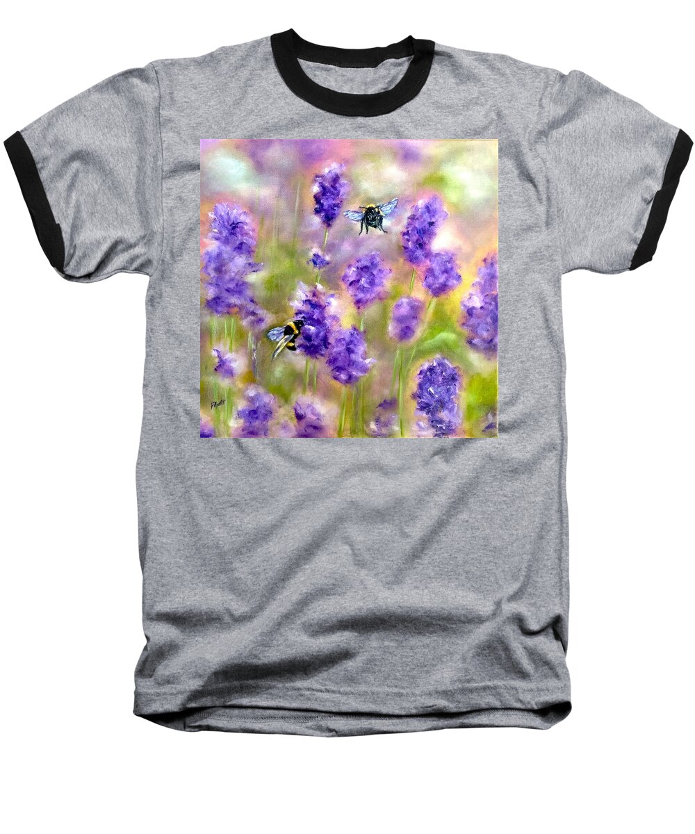 Bumble Bee Baseball T-Shirt featuring the painting Bee Happy by Dr Pat Gehr