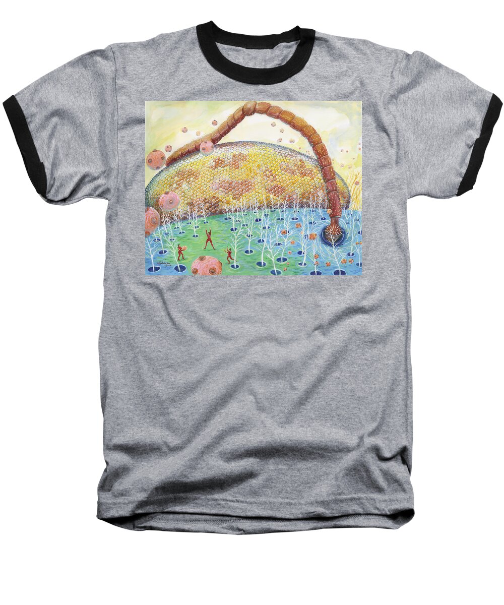 Imaginary Landscape Baseball T-Shirt featuring the painting Bee's Eye and Antenna by Shoshanah Dubiner