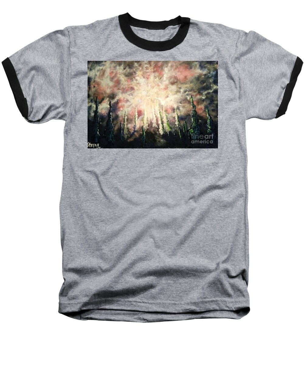 Trees Baseball T-Shirt featuring the painting Behind The Light by Stefan Duncan