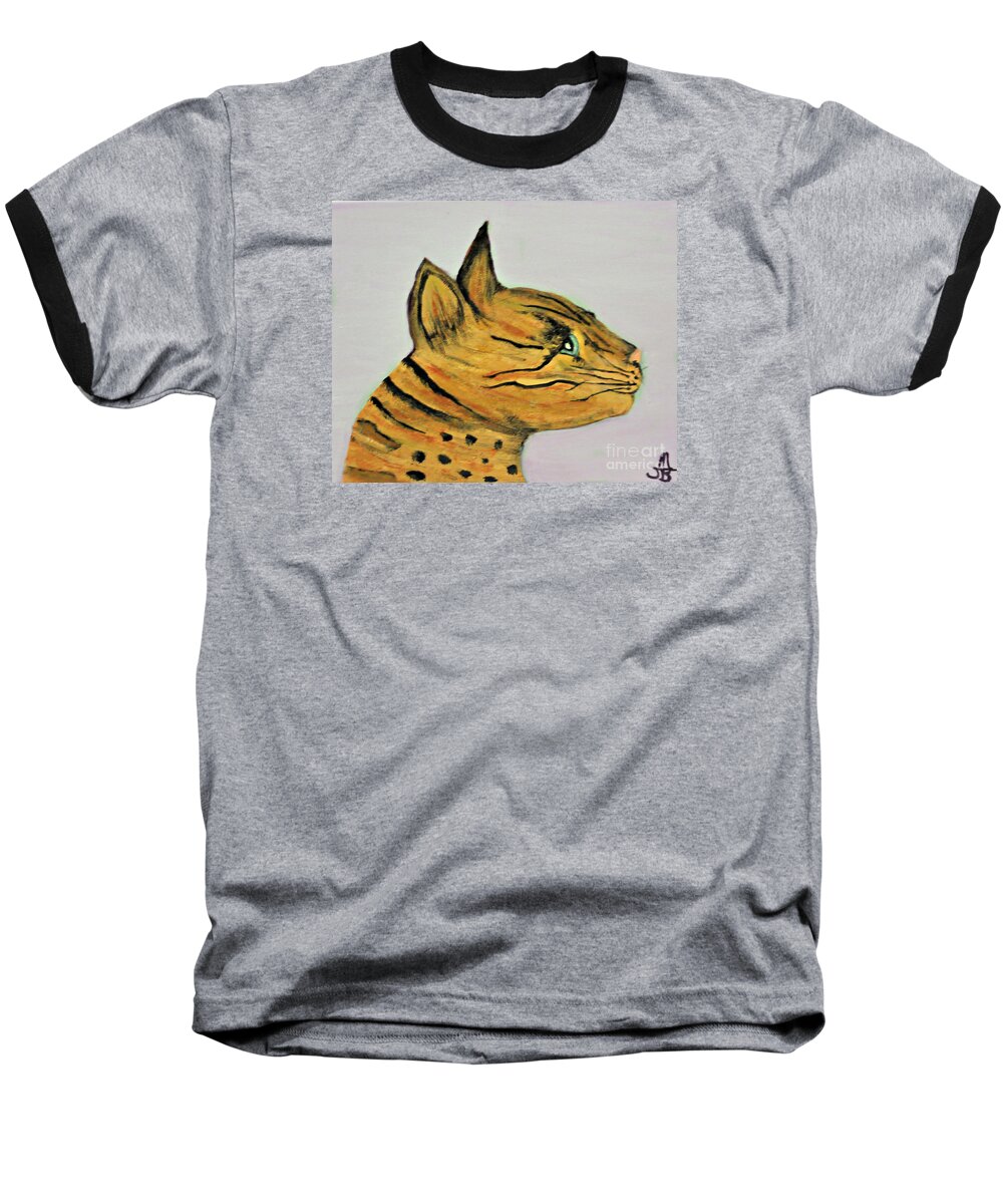 Bengal Cat Baseball T-Shirt featuring the painting Bengal Cat by Mindy Bench