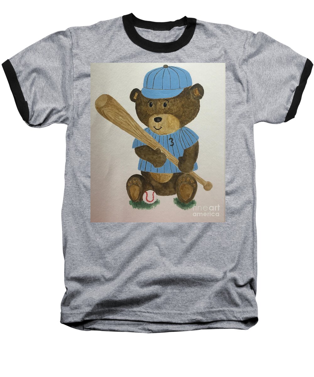 Kids Baseball T-Shirt featuring the painting Benny bear baseball by Tamir Barkan