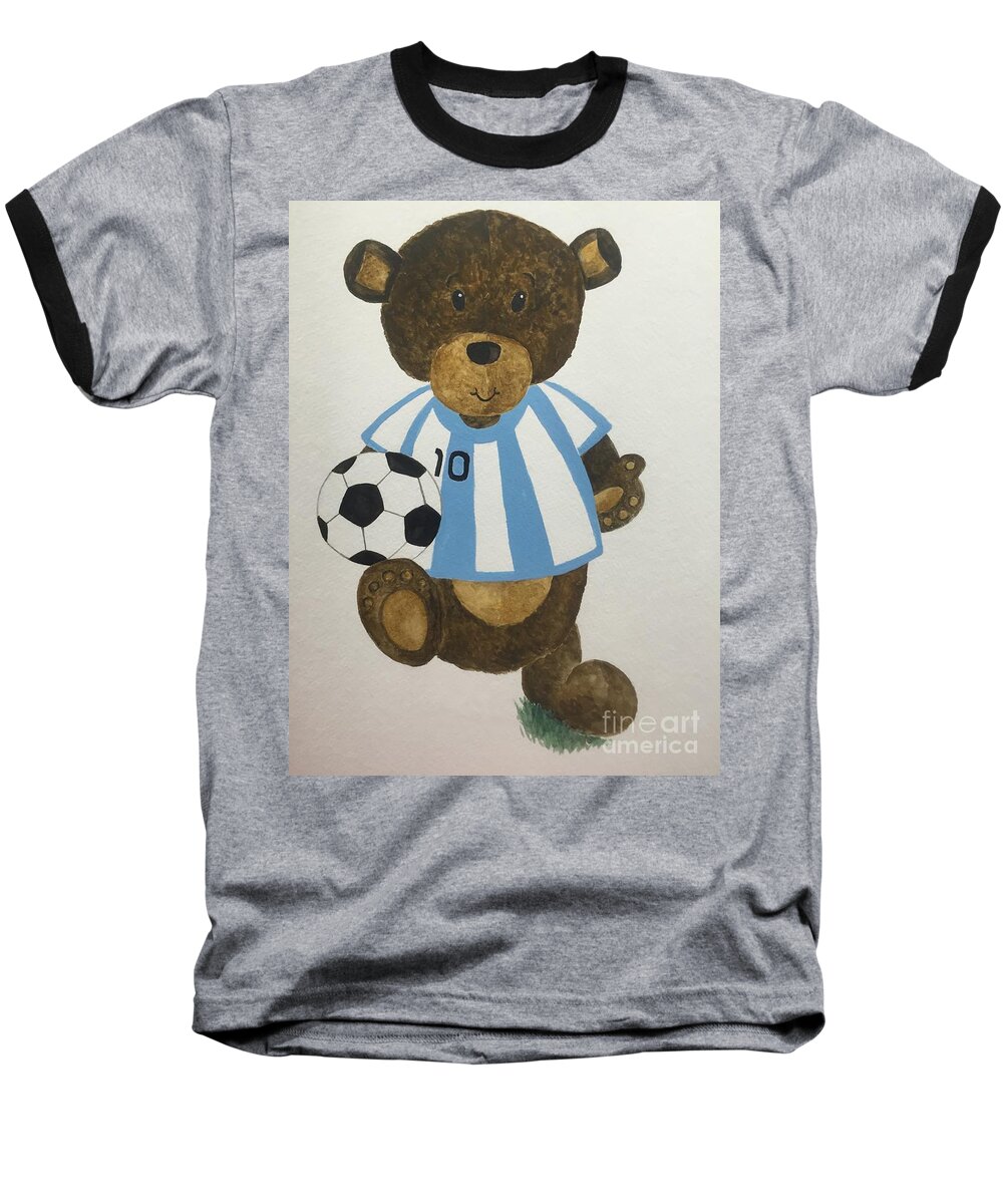 Teddy Bear Baseball T-Shirt featuring the painting Benny bear soccer by Tamir Barkan