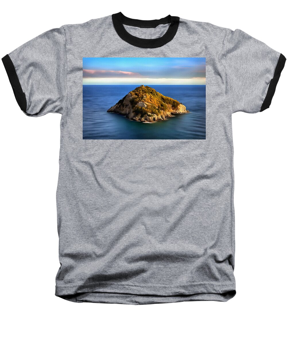 Bergeggi Baseball T-Shirt featuring the painting Bergeggi Island by Enrico Pelos
