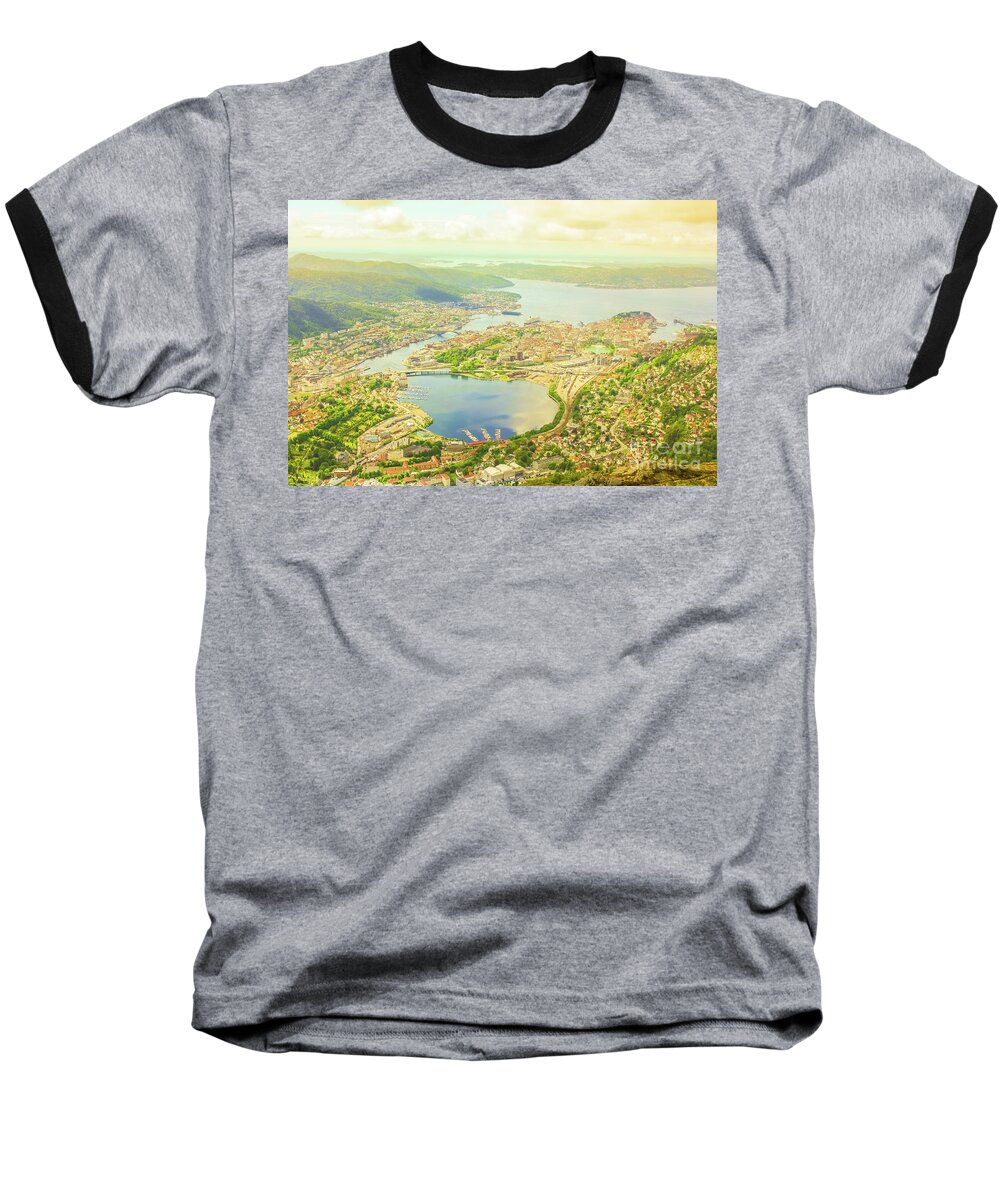 Bergen Baseball T-Shirt featuring the photograph Bergen aerial Norway by Benny Marty