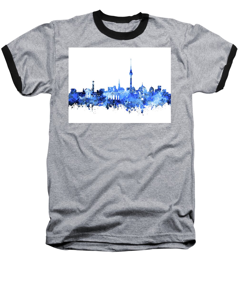 Berlin Baseball T-Shirt featuring the digital art Berlin City Skyline Blue by Bekim M