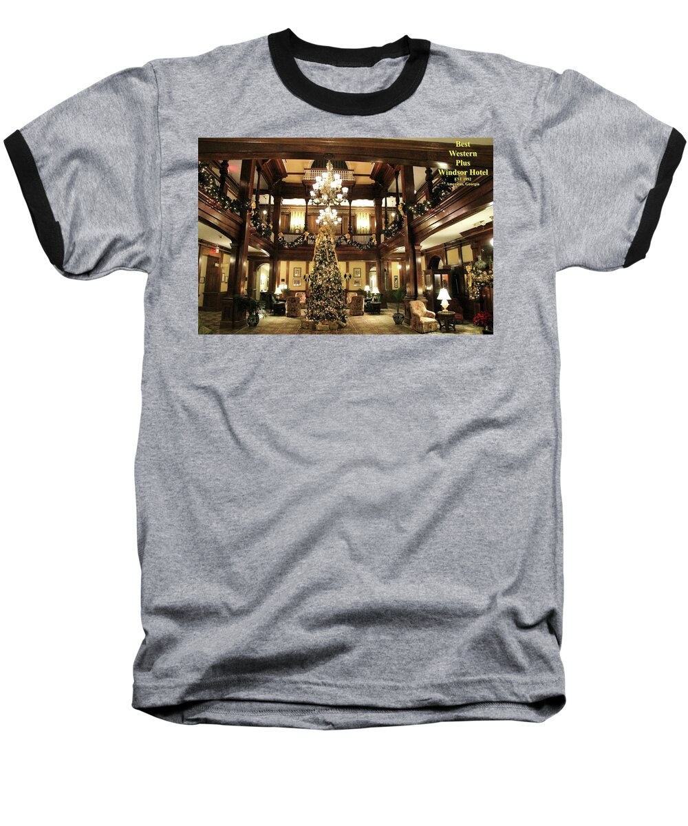 Best Western Plus Windsor Hotel Baseball T-Shirt featuring the photograph Best Western Plus Windsor Hotel Lobby - Christmas by Jerry Battle