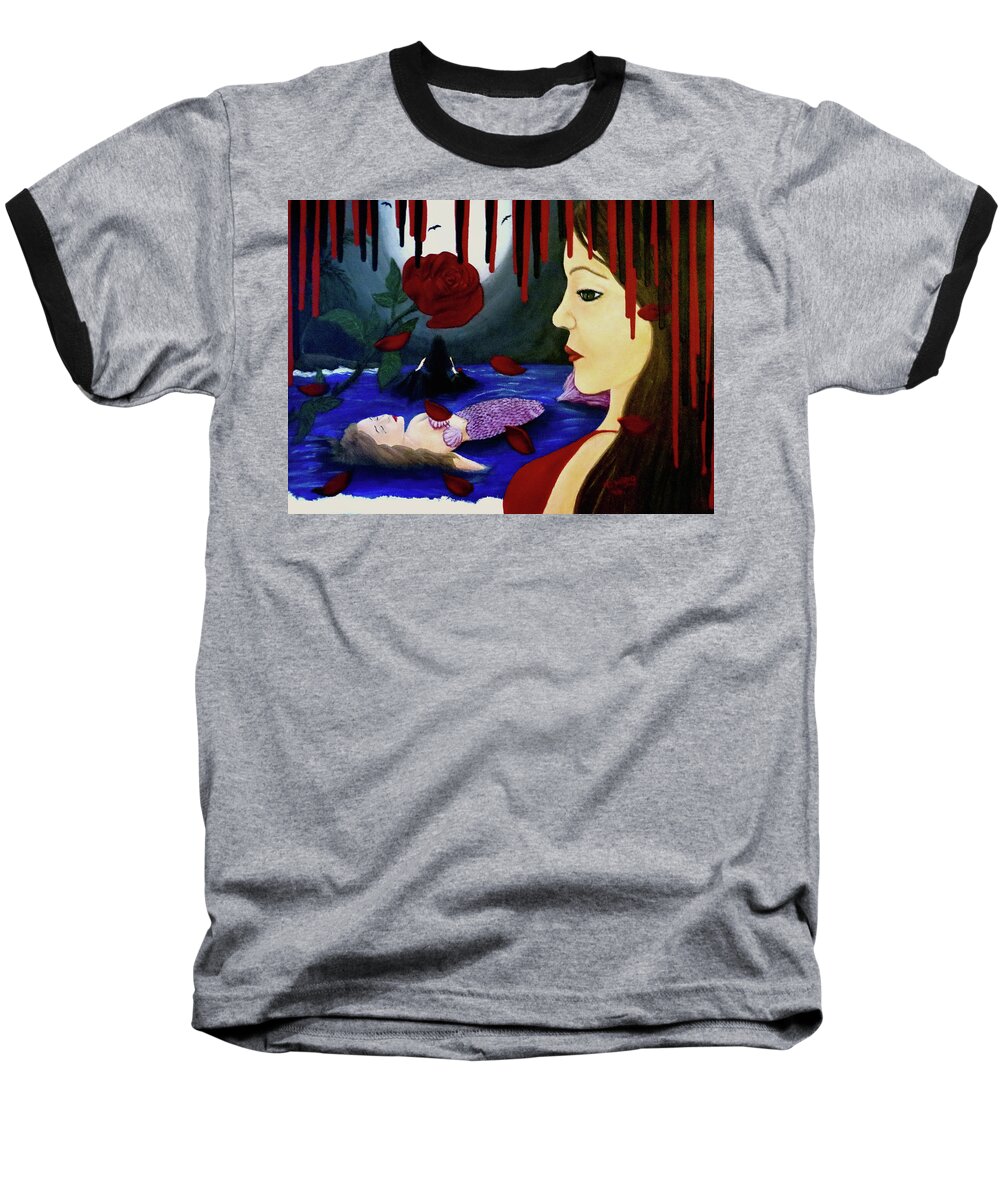 Mermaid Baseball T-Shirt featuring the painting Betrayal by Teresa Wing