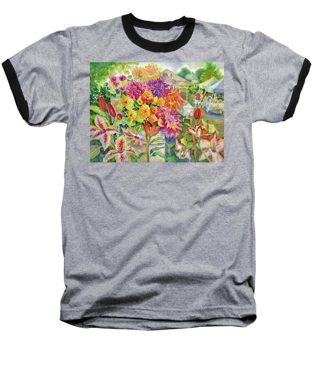 Dahlias Baseball T-Shirt featuring the painting Betsy's Dahlias II by Ann Nicholson