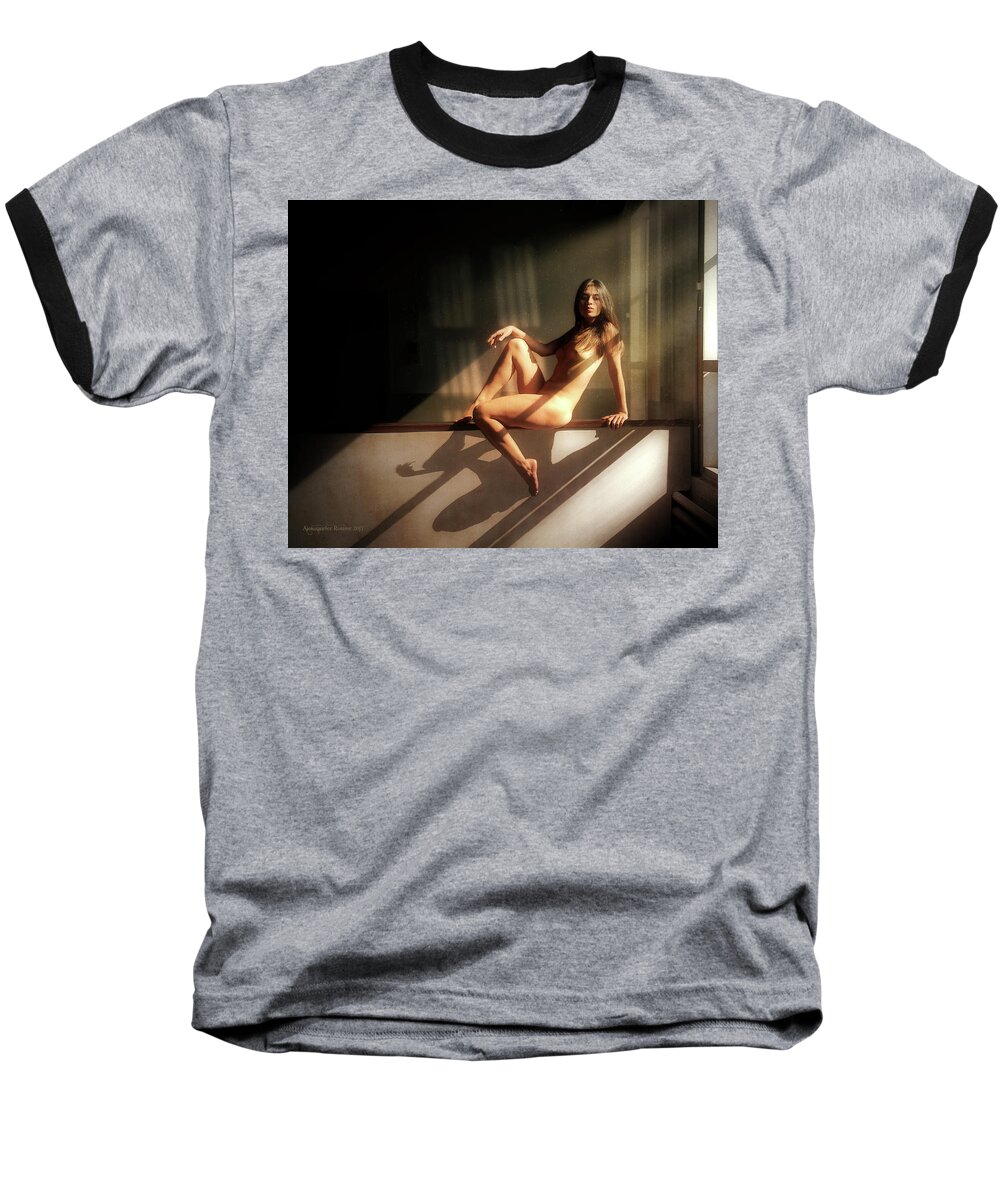Nude Baseball T-Shirt featuring the photograph Between Light and Shadow by Aleksander Rotner