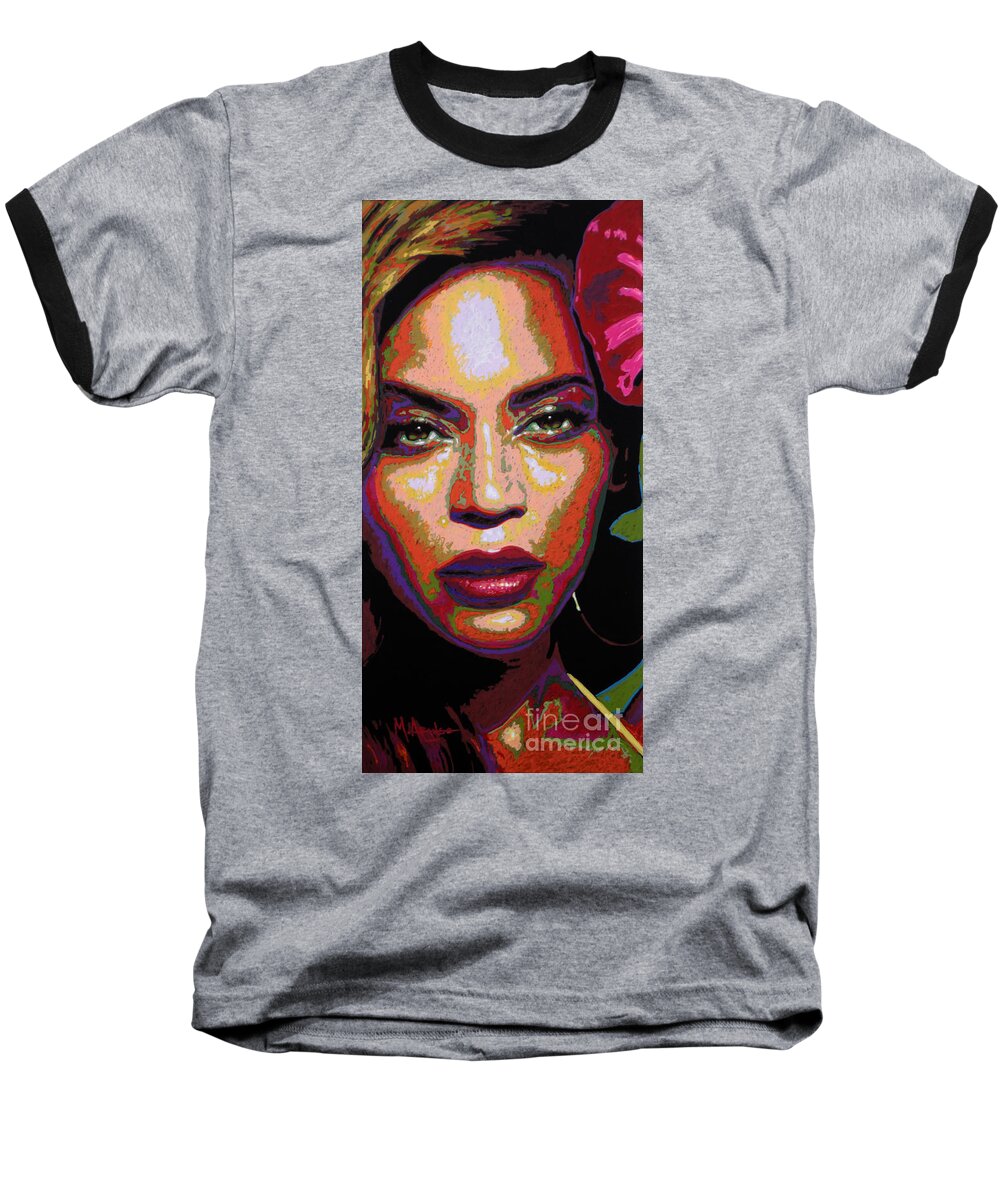 Beyonce Knowles Carter Baseball T-Shirt featuring the painting Beyonce by Maria Arango