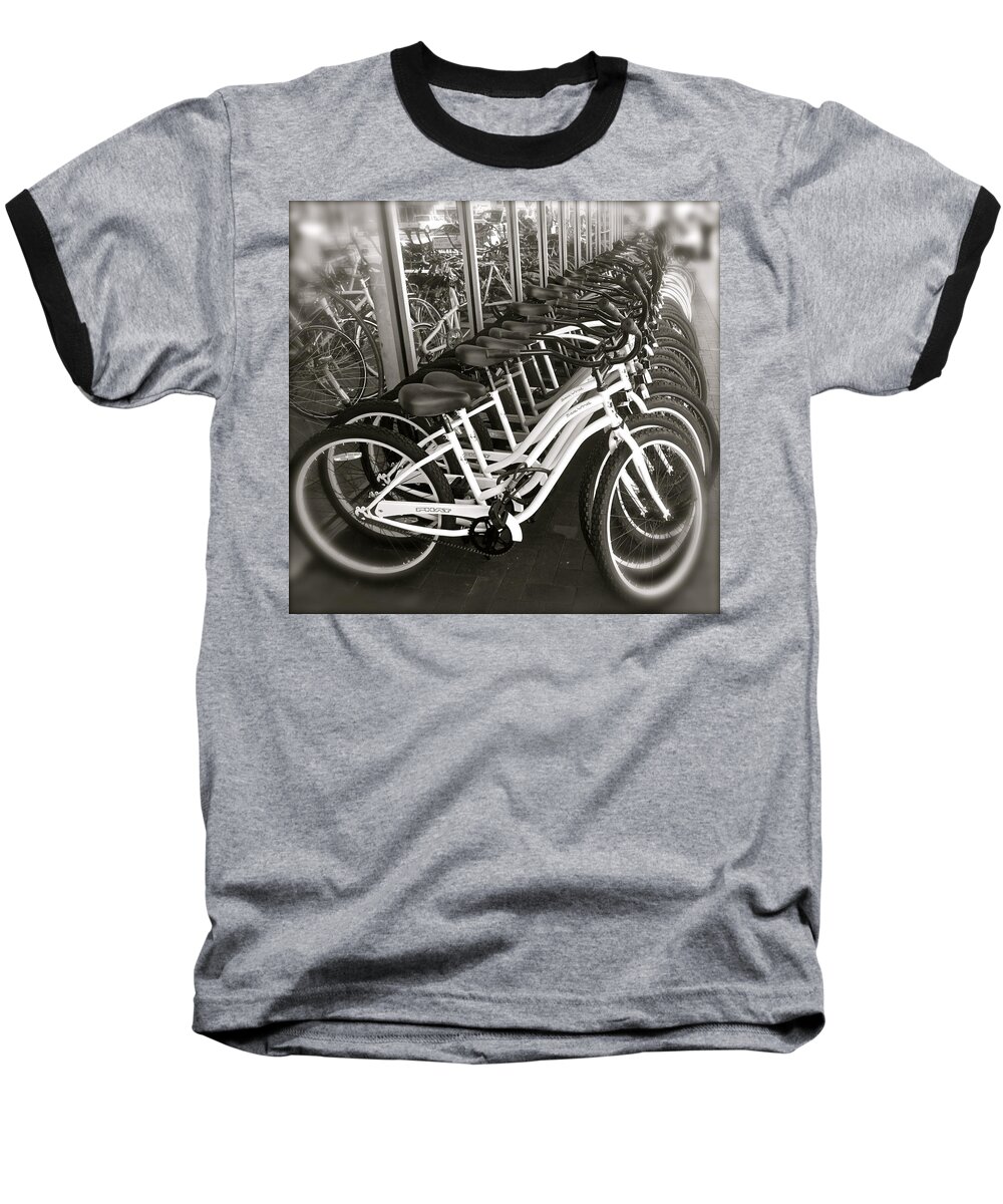 Bicycles Baseball T-Shirt featuring the photograph Bicycles in Belmont Shore by Gwyn Newcombe