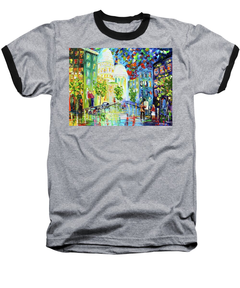 City Paintings Baseball T-Shirt featuring the painting Big City by Kevin Brown