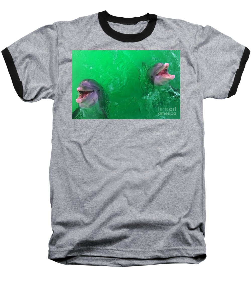 Dolphins Ocean Beach Baseball T-Shirt featuring the photograph Big Fish in Green Water by James and Donna Daugherty