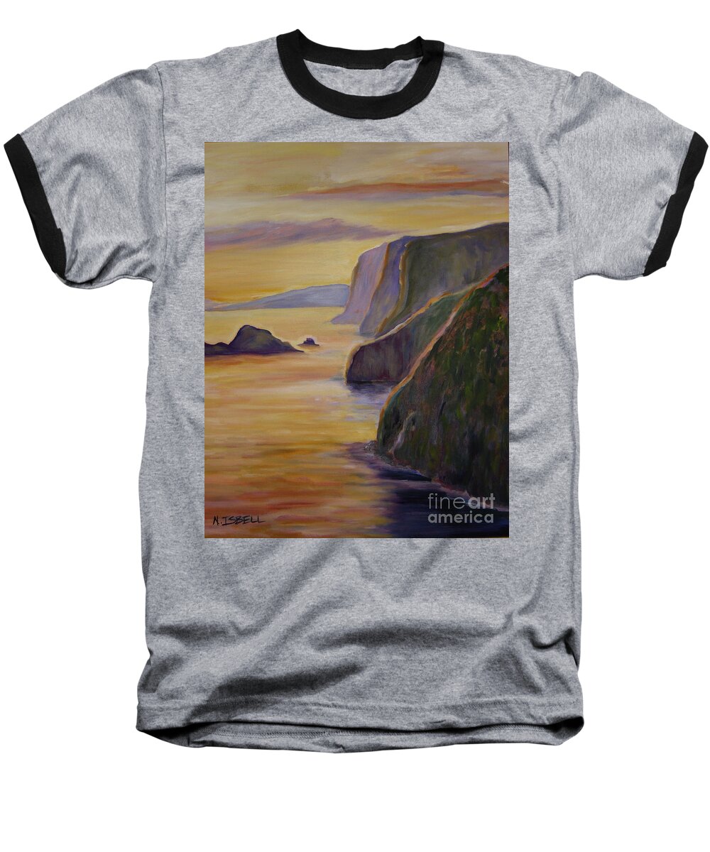 Sunset Baseball T-Shirt featuring the painting Big Island by Nancy Isbell