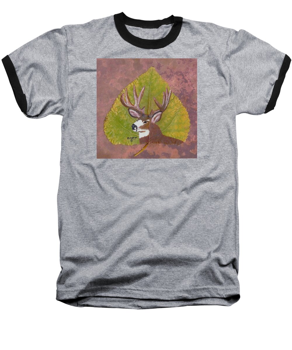 Deer Baseball T-Shirt featuring the painting Big Mule deer Buck by Ralph Root