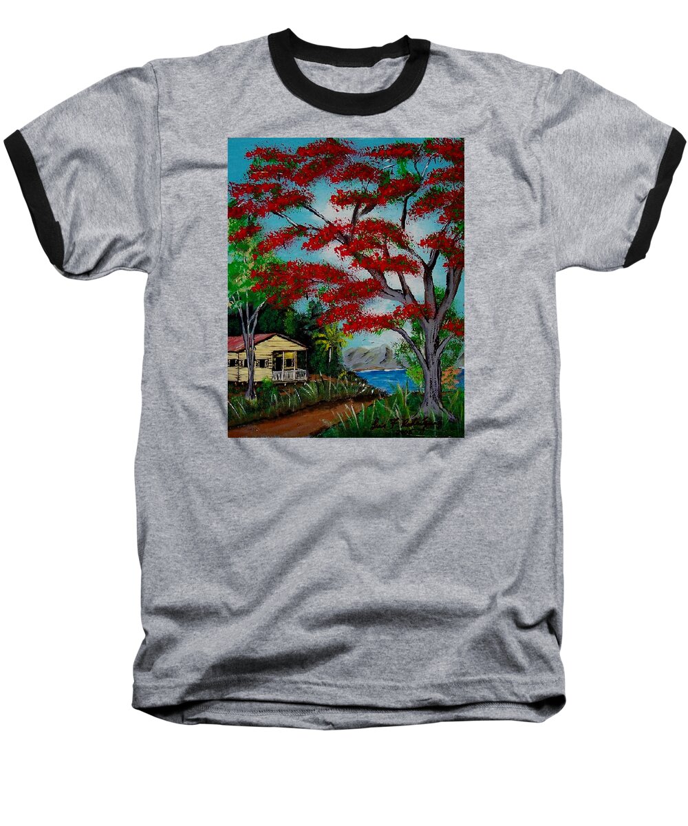 Flamboyant Tree Baseball T-Shirt featuring the painting Big Red by Luis F Rodriguez