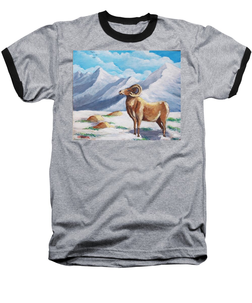 Bighorn Baseball T-Shirt featuring the painting Bighorn Kam by Jean Pierre Bergoeing