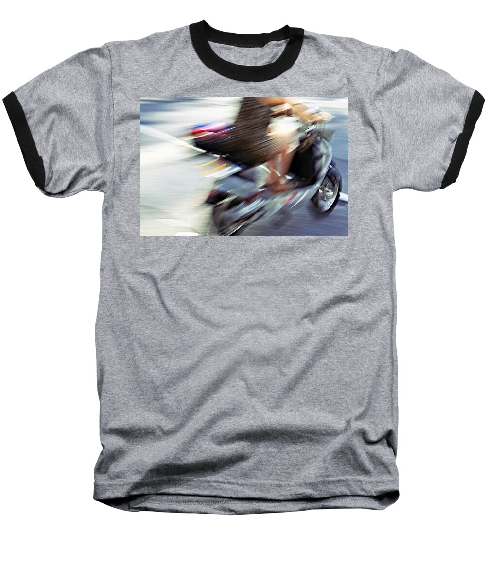 Motion Blur Baseball T-Shirt featuring the photograph Bike in motion by Tatiana Travelways