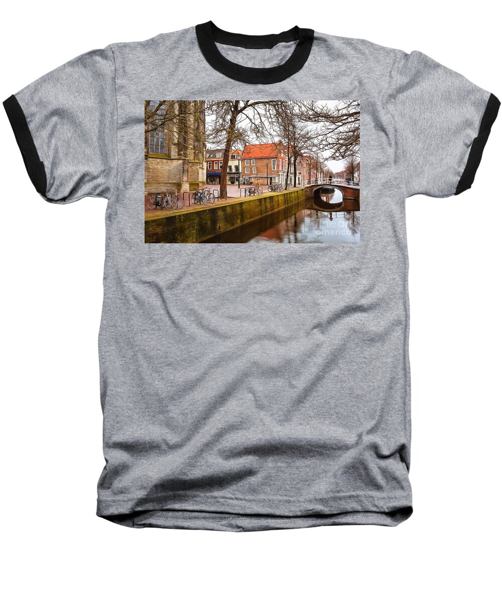 Canal Baseball T-Shirt featuring the photograph Bikes on the Canal by Eva Lechner
