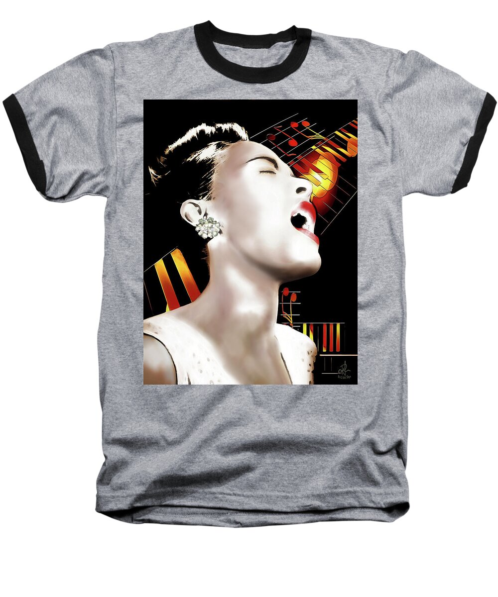 Billie Holiday Baseball T-Shirt featuring the digital art Billie Holiday by Pennie McCracken