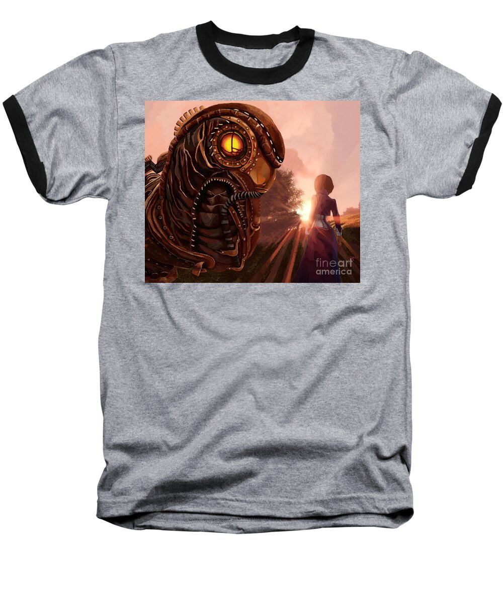 Songbird Baseball T-Shirt featuring the painting Bioshock Songbird Elizabeth's Protector by Jackie Case