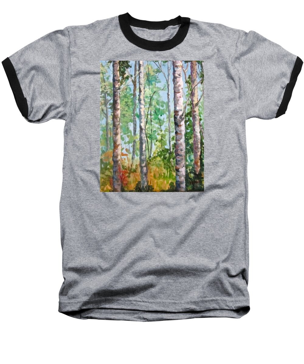 Landscape Baseball T-Shirt featuring the painting Birch by Barbara O'Toole