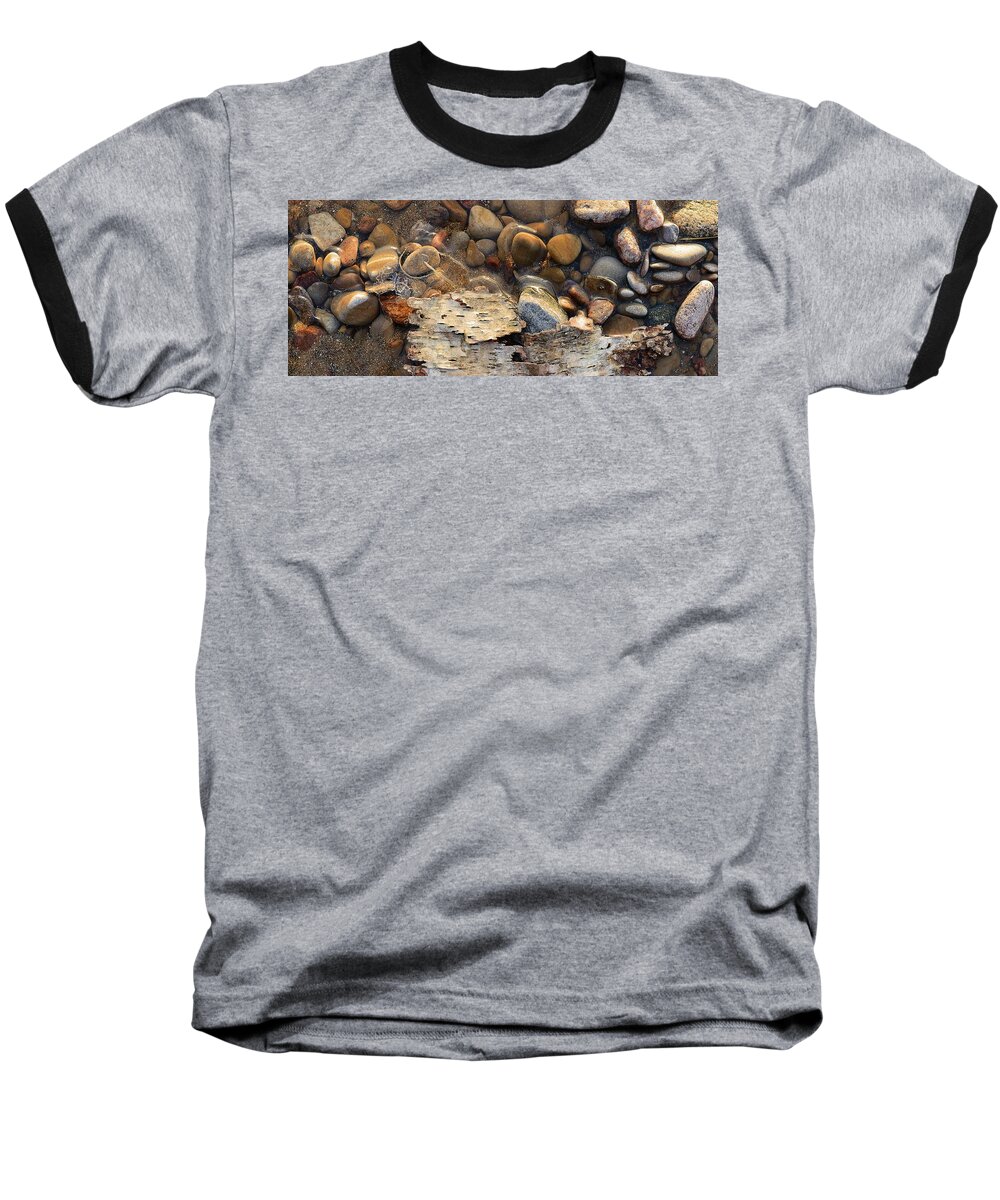 Abstract Baseball T-Shirt featuring the digital art Birch Bark And Ice In The Creek Four by Lyle Crump